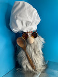 Handcrafted chef gnome decoration for your kitchen. Whimsical inspired design, perfect gift for food lovers and home chefs. One-of-a-kind artisan piece.
